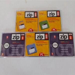 Zip Disks Lot Of Five 100mb for PC or MAC Data Storage Blank Media File Discs